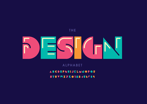 Vector of stylized modern font and alphabet
