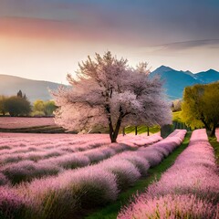 Sticker - lavender field in spring