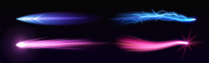 Wall Mural - magic power light trails set isolated on transparent background. vector realistic illustration of li