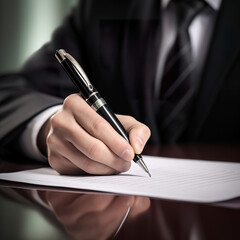 Holding a pen for signing a contract