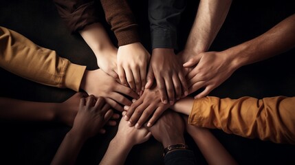 Wall Mural - multiracial group with black african American Caucasian and Asian hands holding each other wrist in tolerance unity love and anti racism concept isolated on grunge background