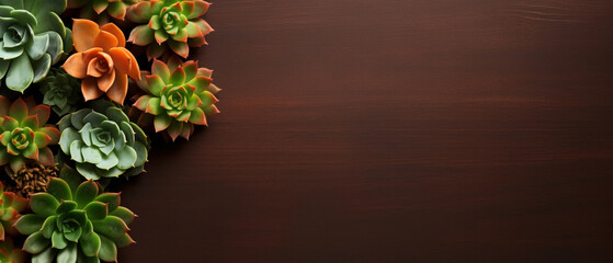  minimalistic brown background with succulents, with empty copy space