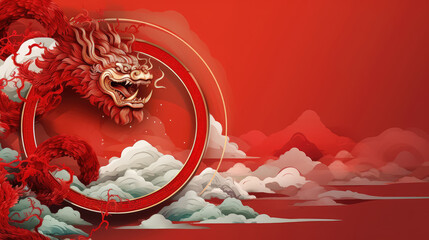 Wall Mural - New Year banner , Happy chinese new year 2024 blue dragon of asian elements with year of the dragon zodiac