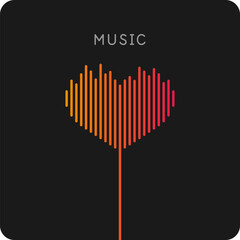 Wall Mural - musical waves in the shape of a heart in the background. vector illustration