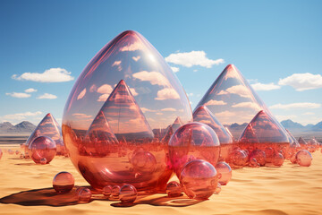 Poster - The Pyramids of Giza in this artwork are reimagined as abstract and inflated geometric forms. 