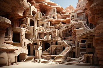 Aufkleber -  In this interpretation, the rock-cut façade of Petra's Treasury is reimagined using abstract and geometric aesthetics.  