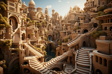 Aufkleber - In this artwork, the ancient city of Petra is depicted using a unique blend of abstract and geometric styles.  