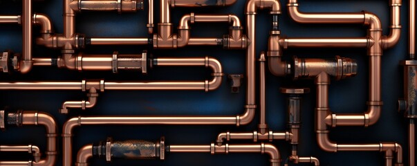 Abstract plumbing copper pipes texture artistic, with empty copy space Generative AI