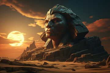 Leinwandbilder - This abstract representation of the Great Sphinx incorporates elements of surrealism. The image features dreamlike and symbolic elements, blending reality and imagination. 