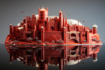 Fototapete - Red Fort, crafted from geometric forms and metallic materials to evoke a sense of strength and elegance associated with this UNESCO World Heritage site. 