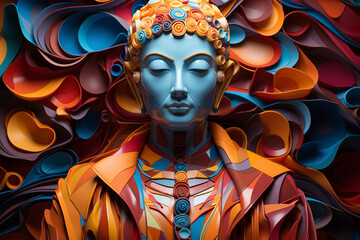 Leinwandbilder - An abstract sculpture inspired by the Great Buddha of Kamakura, using geometric shapes and materials to convey the statue's spiritual presence and cultural significance, 