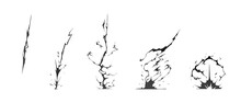 Lightning Strike Bolt Silhouettes Sequence Vector Illustration. Black Thunderbolts And Zippers Are Natural Phenomena Isolated On A Dark Background. Thunderstorm Electric Effect Of Light Shining Flash.