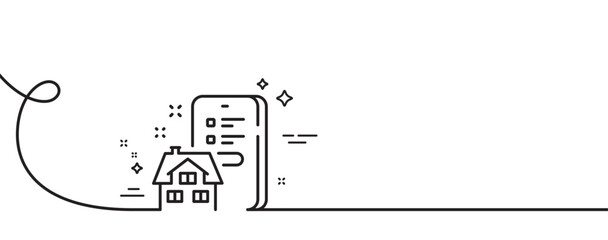 Poster - Property agency line icon. Continuous one line with curl. Real estate app sign. Realtor service symbol. Property agency single outline ribbon. Loop curve pattern. Vector