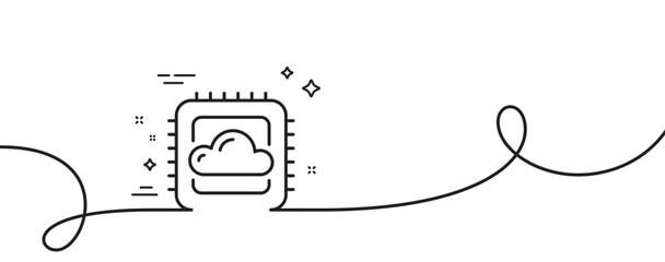 Wall Mural - Cloud computing cpu line icon. Continuous one line with curl. Internet data storage sign. File hosting technology symbol. Cloud computing single outline ribbon. Loop curve pattern. Vector