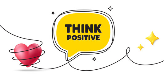 Poster - think positive motivation quote. continuous line art banner. motivational slogan. inspiration messag