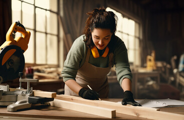 Canvas Print - carpenter is working in workshop