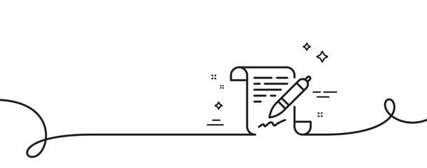 Poster - agreement document line icon. continuous one line with curl. contract file signature sign. office no