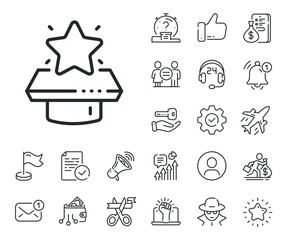 Wall Mural - First place sign. Salaryman, gender equality and alert bell outline icons. Winner podium line icon. Best rank star symbol. Winner podium line sign. Spy or profile placeholder icon. Vector