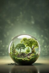 World of the global environment surrounding a green, landscape earth globe concept