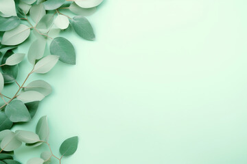 Wall Mural - Mint green backdrop adorned with eucalyptus leaves for weddings or Mother's Day