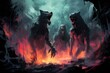 Fierce werewolves transforming under the light of the full moon - Generative AI