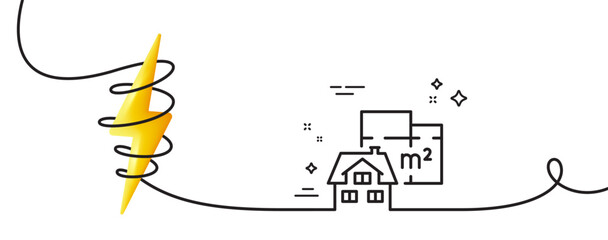 Poster - floor plan line icon. continuous one line with curl. house floorplan sign. square meters of living s