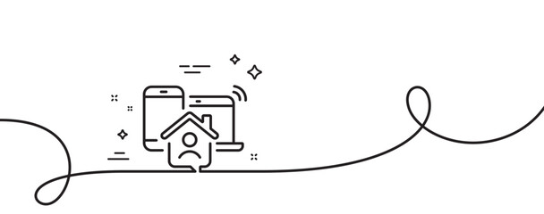 Poster - work at home line icon. continuous one line with curl. freelance job sign. remote office employee sy
