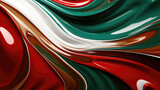 Fototapeta Przestrzenne - A slick artistic, reflective swirly wavy colorful liquid wallpaper art, with dark emerald and red, green, white, bronze and brown.