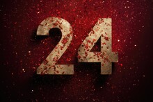 Number 24 On Festive Christmas Red Shiny Background With Copy Space. New Year 2024 Concept
