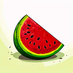 Poster - Piece of watermelon sitting on the ground with white background.