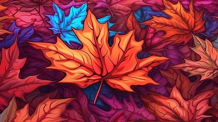 Wall Mural - Vibrant autumn maple leaves. Fantasy concept , Illustration painting.