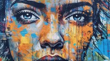 Urban Street Art, Face Of A Girl. Fantasy Concept , Illustration Painting.