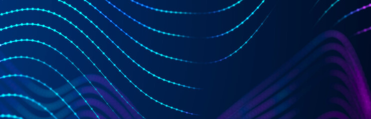 Poster - Sci-fi background. Digital wave with many particles. Big data visualization. Template for festive presentation. 3d