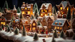 Christmas gingerbread houses and village close up shot of decorated gingerbread cookies 