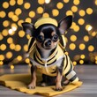 A small chihuahua dressed as a bumblebee, buzzing around with tiny wings and antennae5
