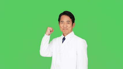 Leinwandbilder - ガッツポーズする白衣を着たミドル男性　医師　研究者