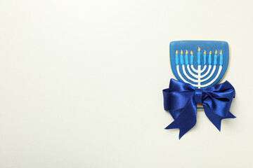 Wall Mural - Gingerbread with Hanukkiah on white background, space for text