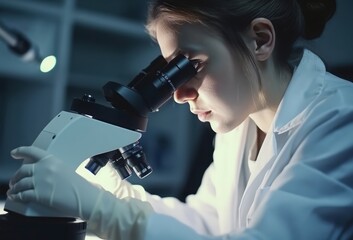 Poster - Student microscope test chemist. Bio chemical study. Generate Ai