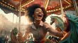 © Daniel - A young woman has fun on a carousel in an amusement park