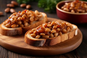 Sticker - Toasts canned beans bread. Diet meal food, vegetarian slice dish. Generate Ai