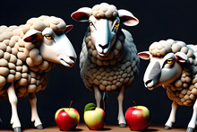 Draw Three Sheep Eating An Apple. Generative Ai