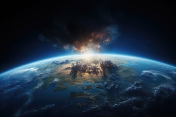 Wall Mural - Illustration of planet Earth with light and clouds in outer space