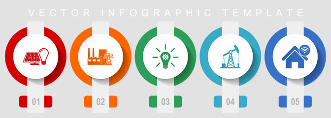 Aufkleber - Industry and technology flat design icon set, miscellaneous icons such as renewable energy, power plant, oil and gas, vector infographic template, web buttons collection