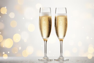 Wall Mural - Light festive glass of champagne on bokeh background