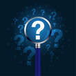 © Jer - Magnifying glass with scan search concept. Faq question with question mark. Magnified with a question mark. Vector illustration.