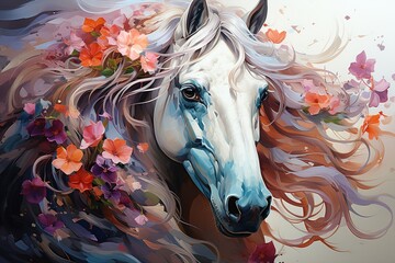 Poster - Horse with Floral Details Abstract Painting