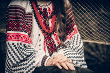 Girl In National Ukrainian Jewelry Close-up