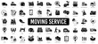 Moving house services icons set vector. Storehouse box. Cargo move icon