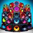 A vibrant stack of music speakers represents the heart of audio technology, promising an immersive and high-quality musical experience. Whether for concerts, events, or personal enjoyment.