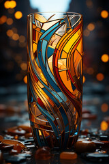 Poster - An artistic rendering of an abstract geometric beer cup, showcasing a combination of clean lines and bold shapes. 